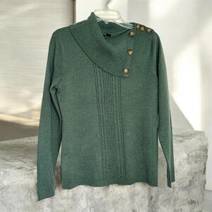 Briggs New York Olive Green Button-Shoulder Cable Sweater size S Like New